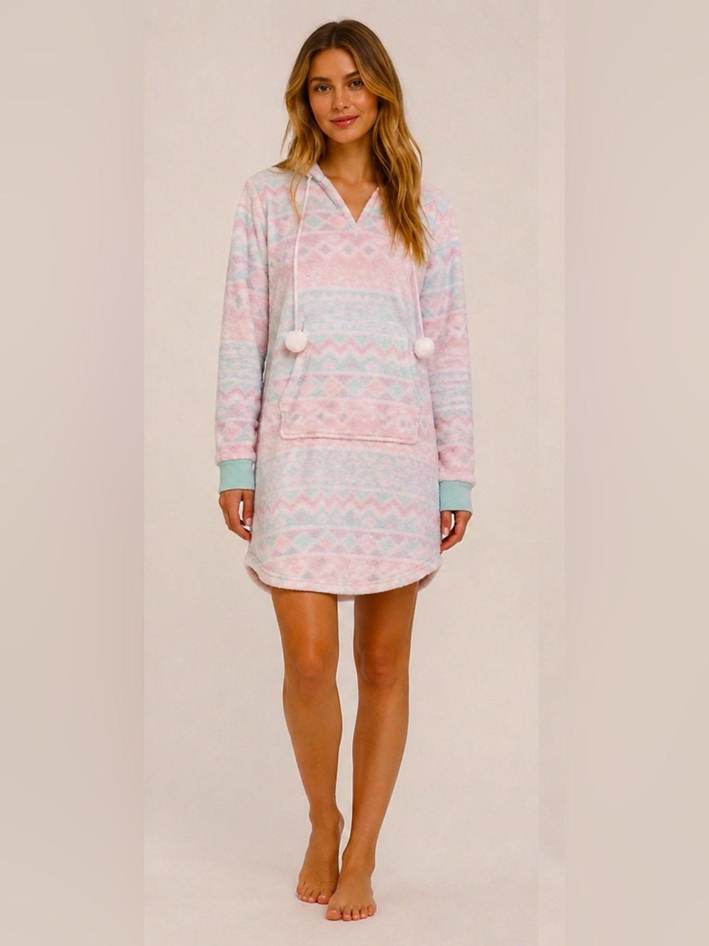 La Vie En Rose Pink & Mint Plush Hooded Nightshirt